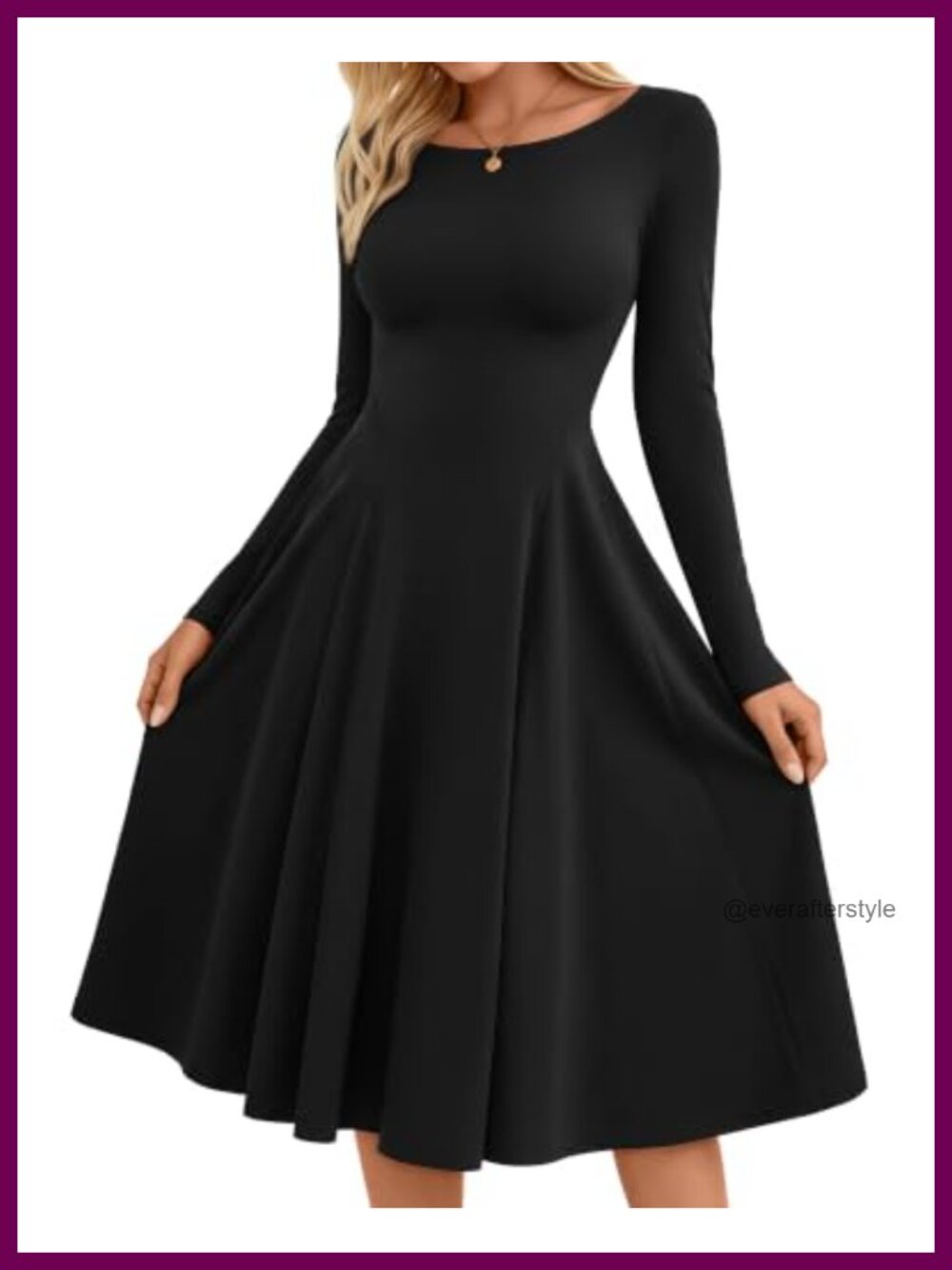 Women's A-Line Midi Dress Long Sleeve Boat Neck Cocktail Party